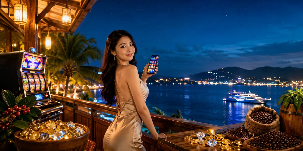 Người dùng Phú Quốc chơi slot game và casino online tại quán cà phê bên biển